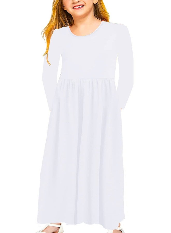 Deerose Girls Long Sleeve White Maxi Dress Winter Floor Length Casual Cotton Long Dress Outfits 7-8 Years - Image 3